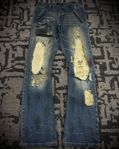 In The Attic Dirty Distressed Multi-Zip Bootcut Denim