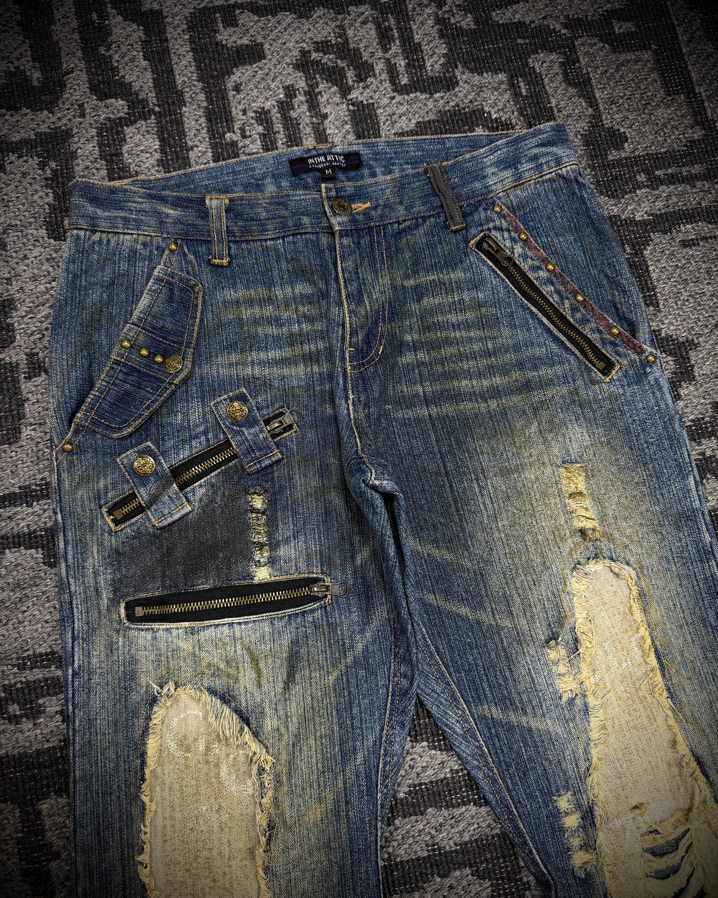 In The Attic Dirty Distressed Multi-Zip Bootcut Denim