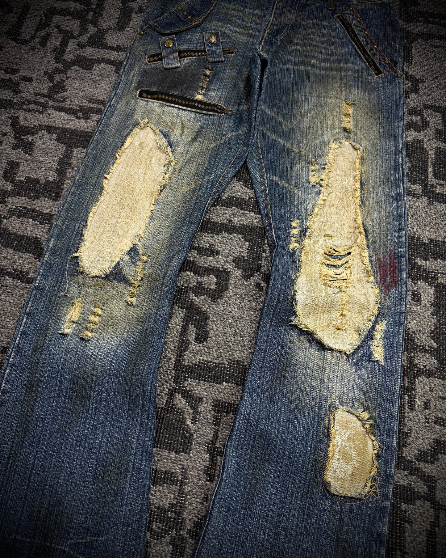In The Attic Dirty Distressed Multi-Zip Bootcut Denim
