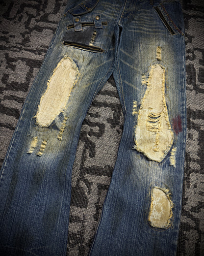 In The Attic Dirty Distressed Multi-Zip Bootcut Denim