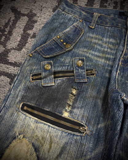 In The Attic Dirty Distressed Multi-Zip Bootcut Denim