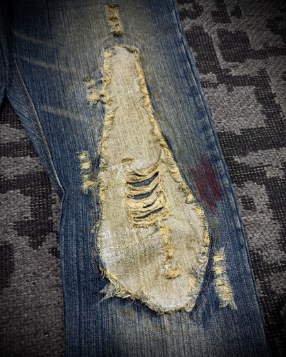 In The Attic Dirty Distressed Multi-Zip Bootcut Denim
