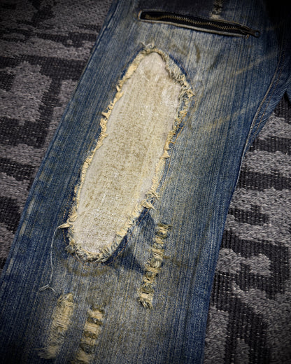 In The Attic Dirty Distressed Multi-Zip Bootcut Denim