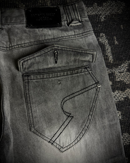 Semantic Design Multi-Zip Distressed Boot Cut Jeans