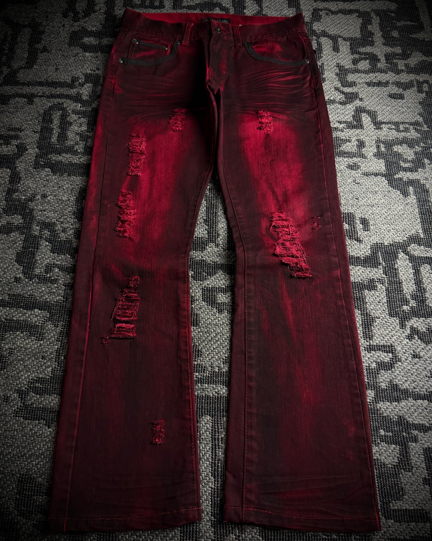 In The Attic Faded Red Distressed Bootcut Denim