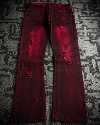 In The Attic Faded Red Distressed Bootcut Denim