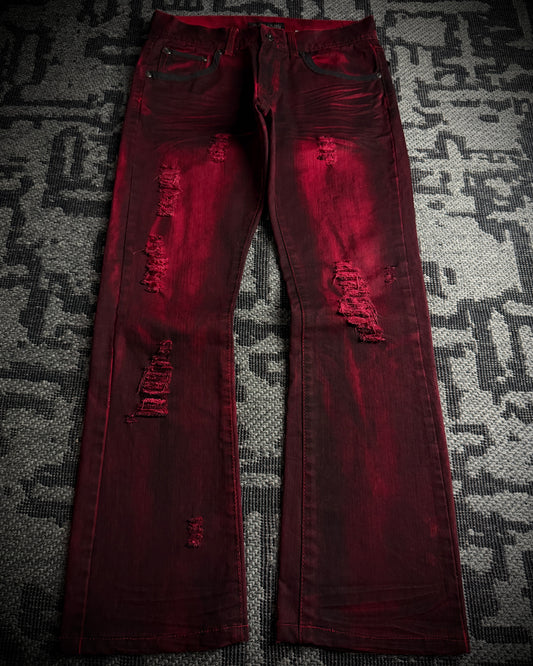 In The Attic Faded Red Distressed Bootcut Denim