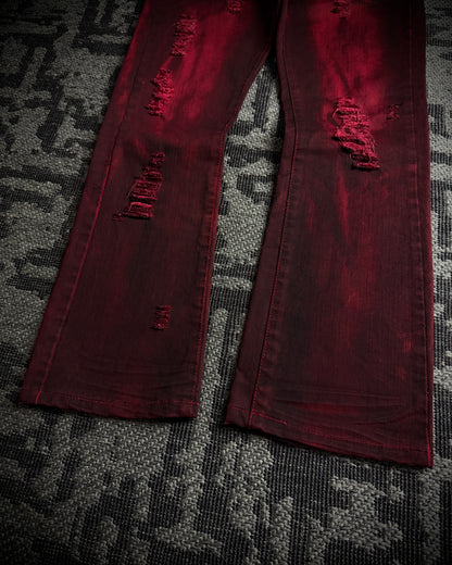 In The Attic Faded Red Distressed Bootcut Denim
