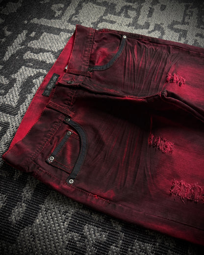 In The Attic Faded Red Distressed Bootcut Denim