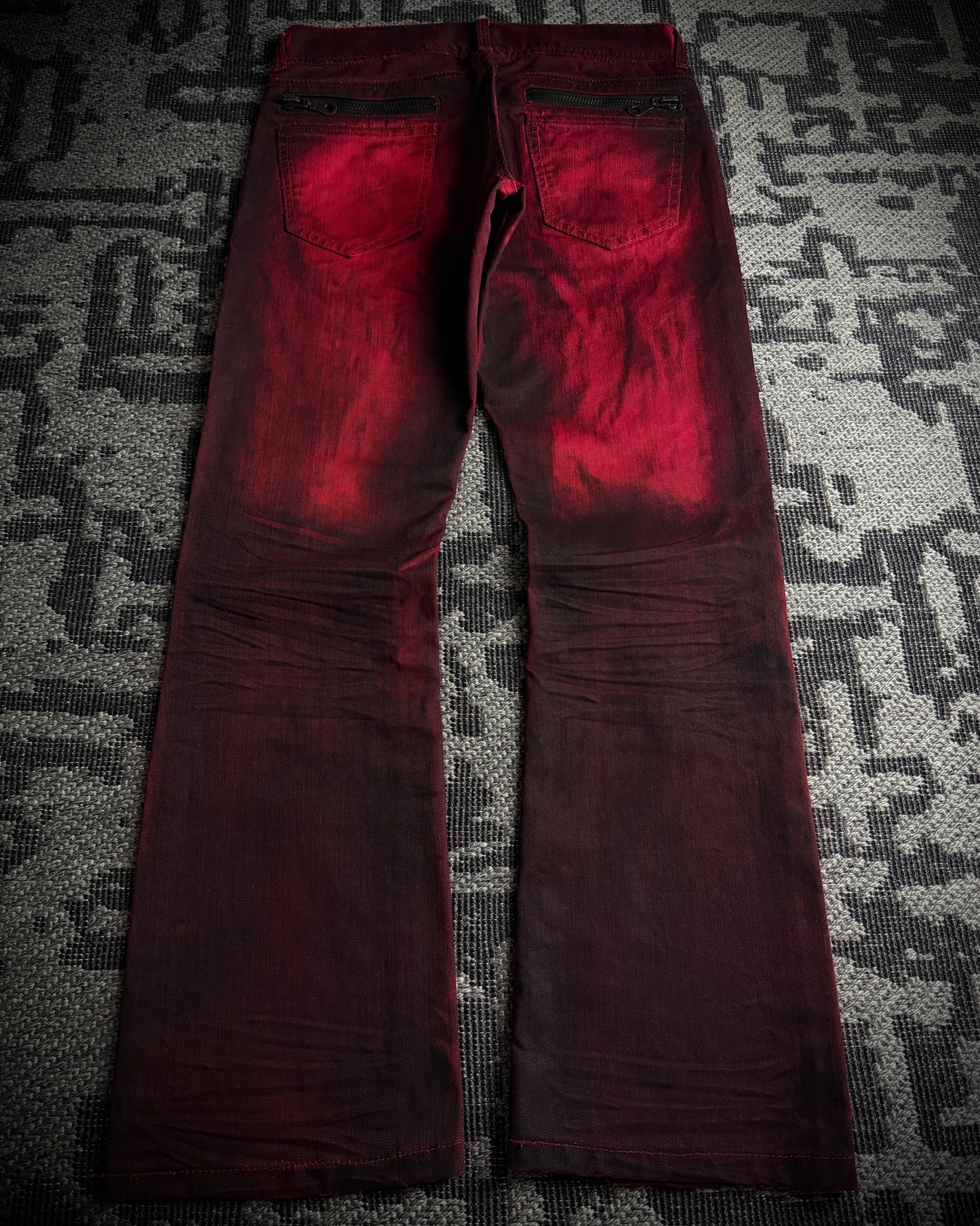 In The Attic Faded Red Distressed Bootcut Denim