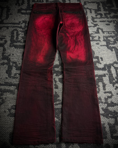 In The Attic Faded Red Distressed Bootcut Denim