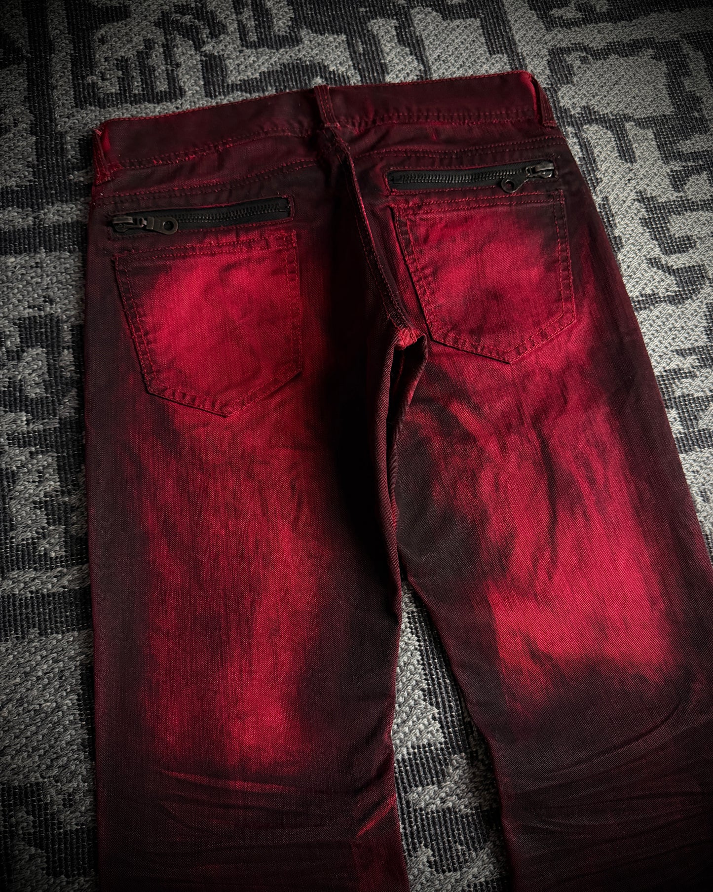 In The Attic Faded Red Distressed Bootcut Denim