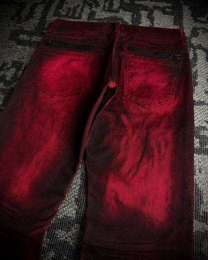 In The Attic Faded Red Distressed Bootcut Denim