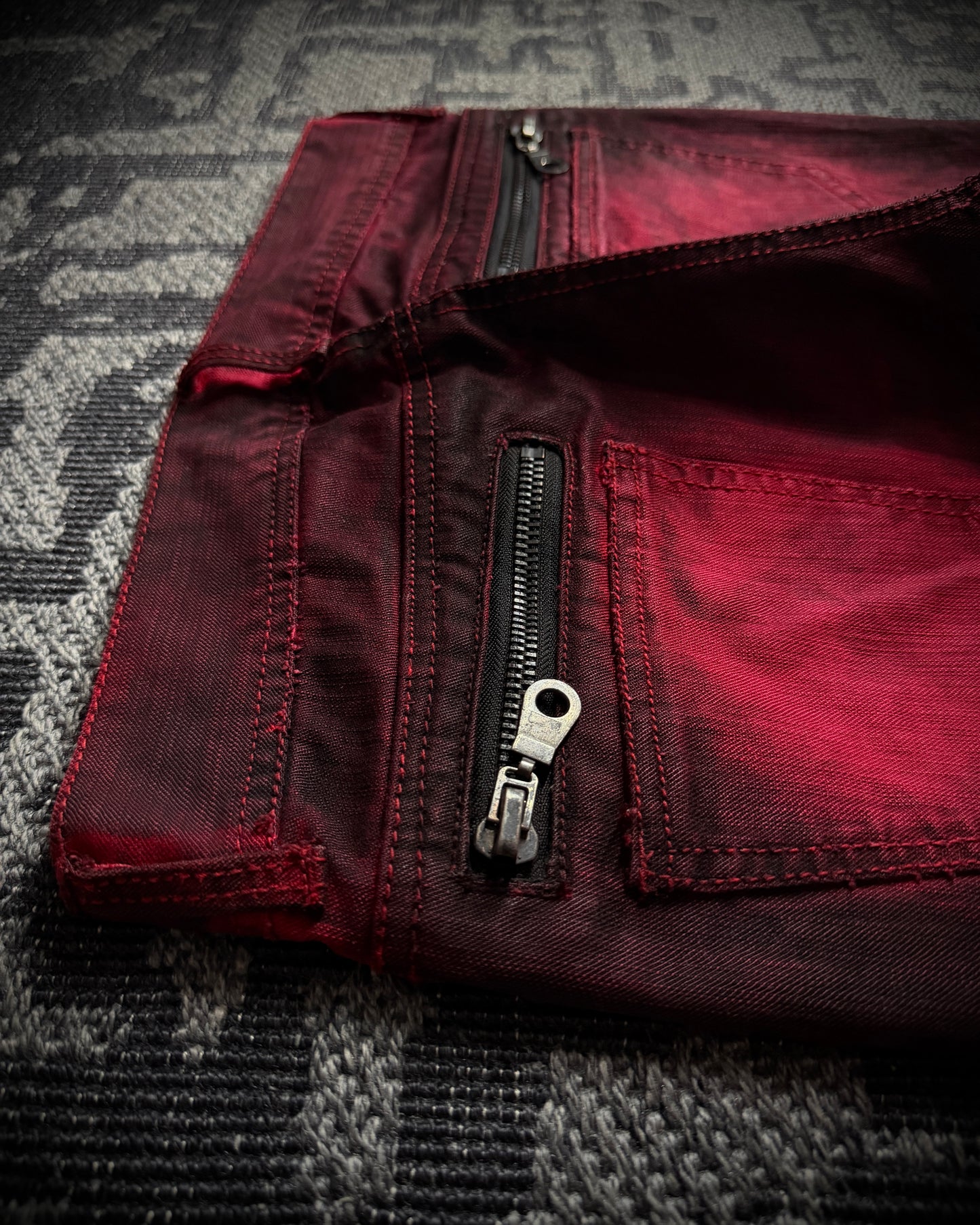 In The Attic Faded Red Distressed Bootcut Denim