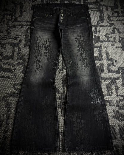 Tornado Mart Black Leopard Coated Fade Flared Denim