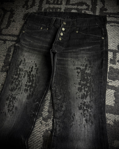 Tornado Mart Black Leopard Coated Fade Flared Denim