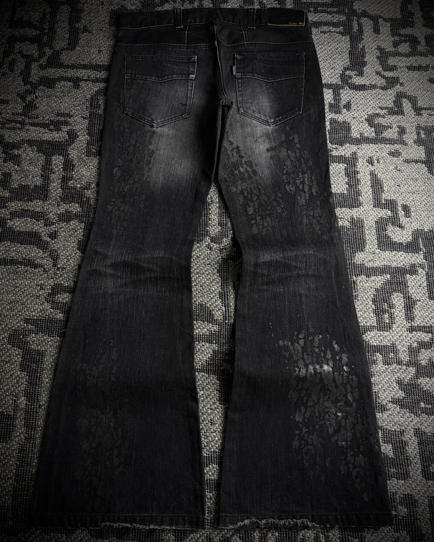 Tornado Mart Black Leopard Coated Fade Flared Denim