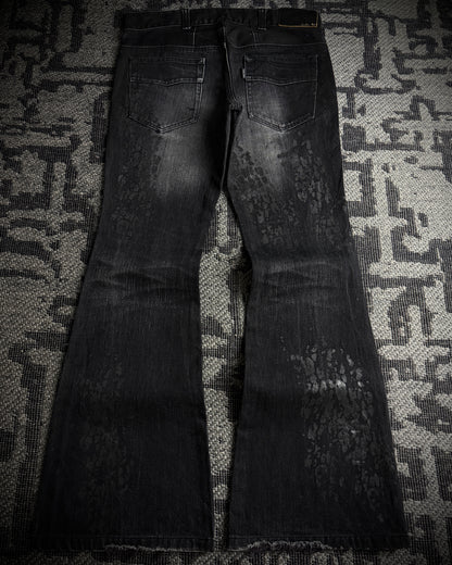 Tornado Mart Black Leopard Coated Fade Flared Denim