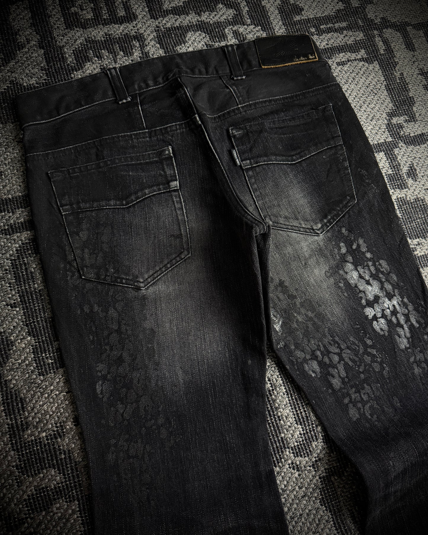 Tornado Mart Black Leopard Coated Fade Flared Denim