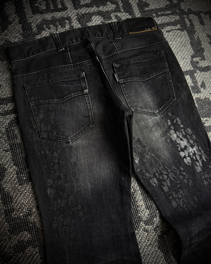 Tornado Mart Black Leopard Coated Fade Flared Denim