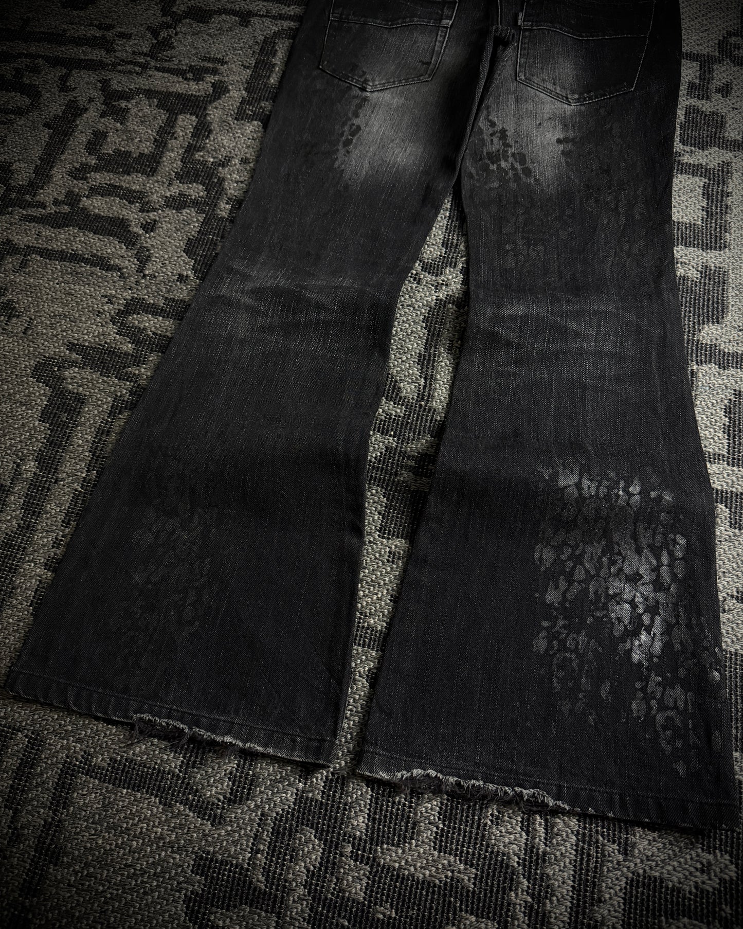 Tornado Mart Black Leopard Coated Fade Flared Denim