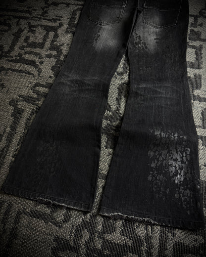 Tornado Mart Black Leopard Coated Fade Flared Denim