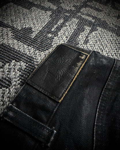 Tornado Mart Black Leopard Coated Fade Flared Denim