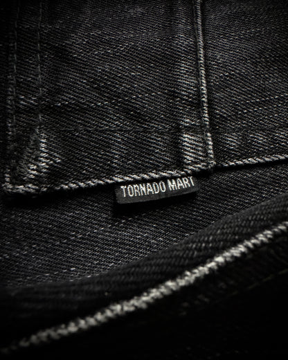 Tornado Mart Black Leopard Coated Fade Flared Denim