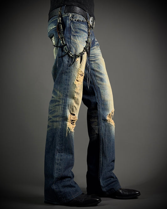 The Murder License Mud Wash Destroyed Studded Flared Jeans