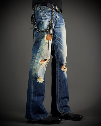Vanquish Gold Destroyed Flared Jeans