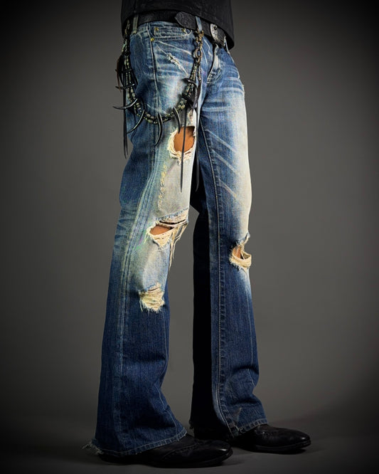 Vanquish Gold Destroyed Flared Jeans