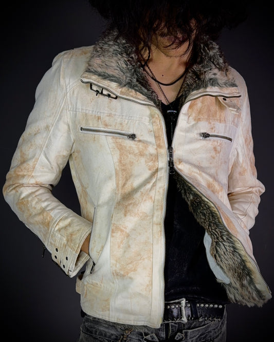Schlussel  Aged Bone Faux Fur Rider Jacket