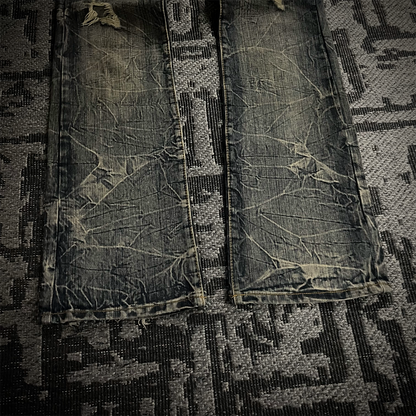 Semantic Design Back Pocket Zipper Distressed Flared Jeans