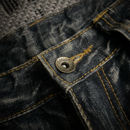 Semantic Design Back Pocket Zipper Distressed Flared Jeans