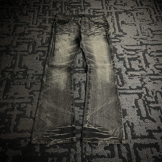 Ugajin Whiskered Acid Wash Lace up Flared Jeans