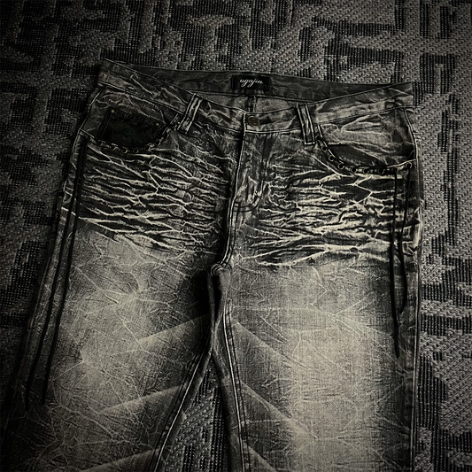 Ugajin Whiskered Acid Wash Lace up Flared Jeans