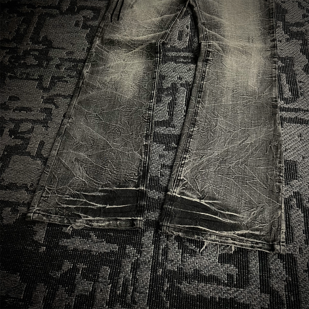 Ugajin Whiskered Acid Wash Lace up Flared Jeans