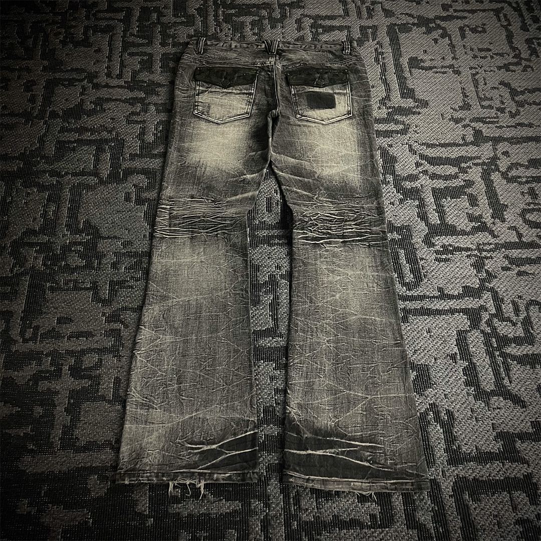 Ugajin Whiskered Acid Wash Lace up Flared Jeans