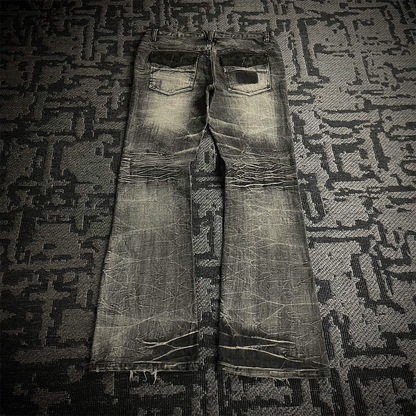 Ugajin Whiskered Acid Wash Lace up Flared Jeans