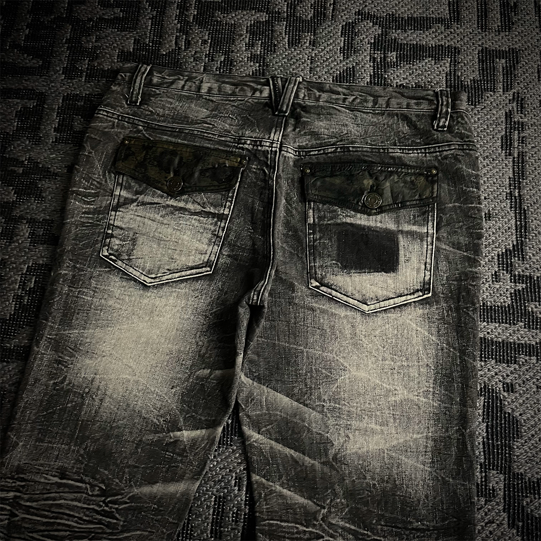 Ugajin Whiskered Acid Wash Lace up Flared Jeans