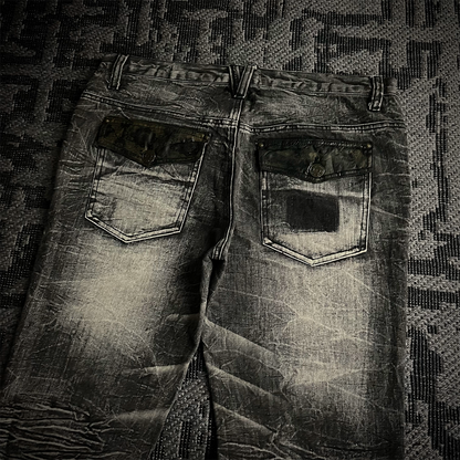 Ugajin Whiskered Acid Wash Lace up Flared Jeans