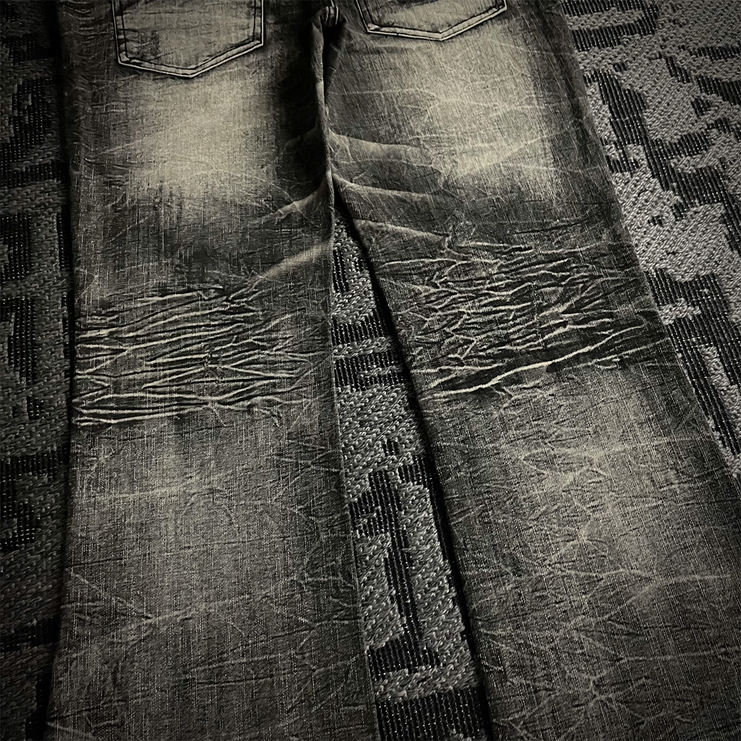 Ugajin Whiskered Acid Wash Lace up Flared Jeans