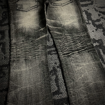 Ugajin Whiskered Acid Wash Lace up Flared Jeans
