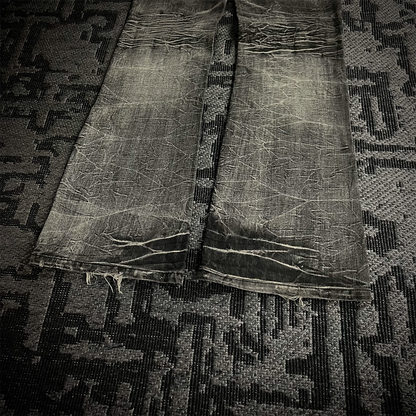 Ugajin Whiskered Acid Wash Lace up Flared Jeans