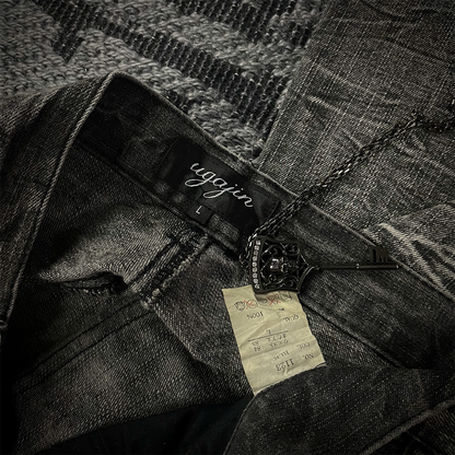 Ugajin Whiskered Acid Wash Lace up Flared Jeans