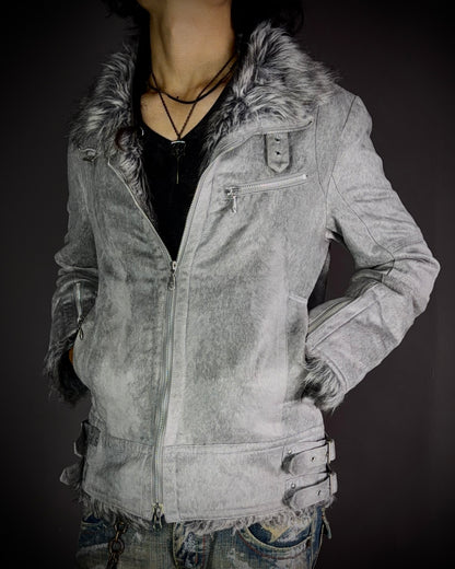 Tornado Mart Wolf Grey Faux Fur Jacket