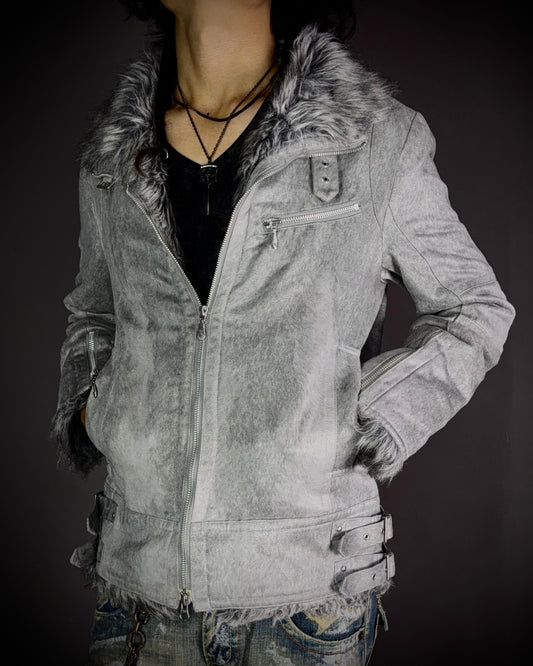 Tornado Mart Wolf Grey Faux Fur Jacket