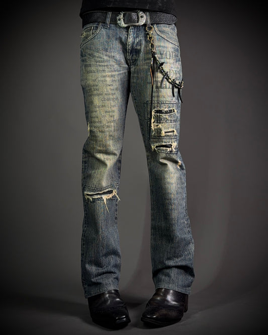 Edge Rupert Text Print Panel Straight Jeans