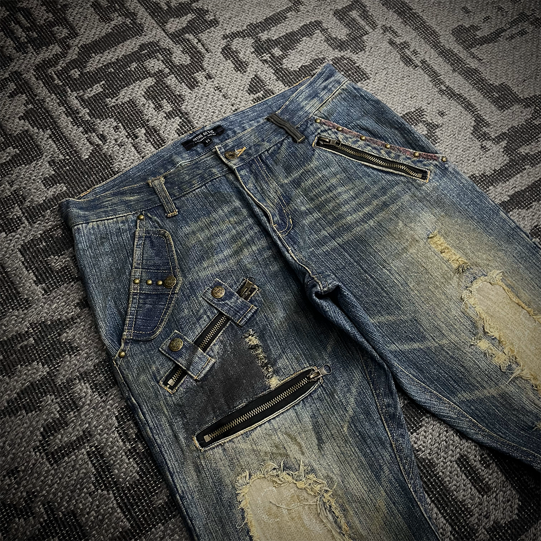 In The Attic Rare Distressed Dirty Flare Denim
