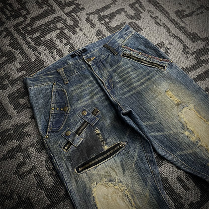 In The Attic Rare Distressed Dirty Flare Denim